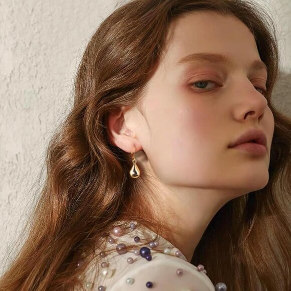 14K Gold Plated Teardrop Drop Dangle Leverback Trendy Earrings for Women Girls - Picture 7 of 7